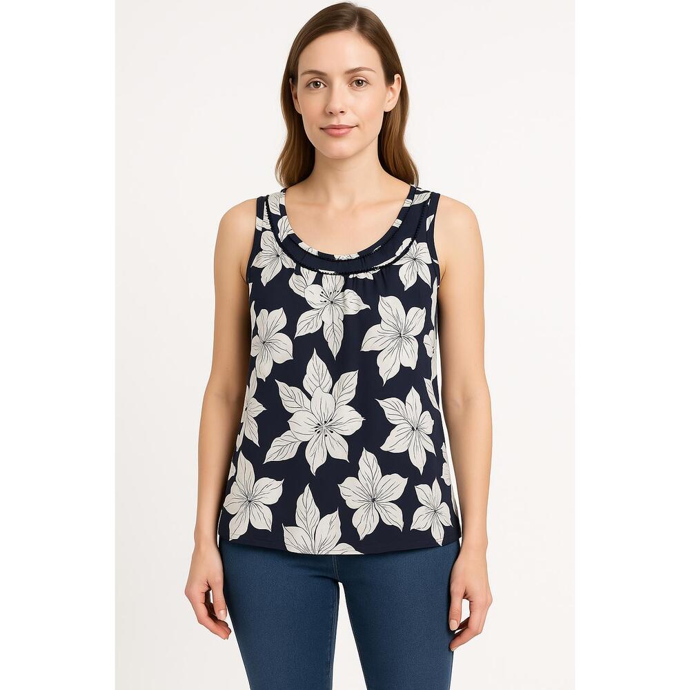 Talbots Silk Tank Top Womens 12 Navy Floral Sleeveless Classic Feminine
